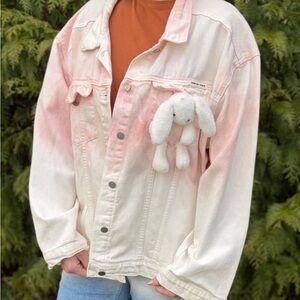 Oversized Denim Jacket w Plush Easter Bunny Rabbit